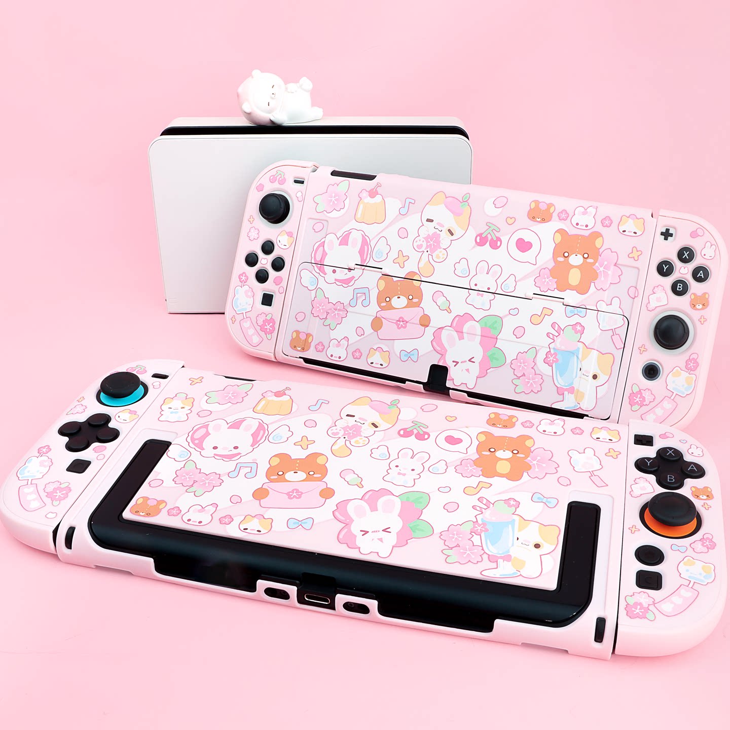 Gaming Accessories In China - 保護ケーススイッチ Ns Oled オリジナル桜ウサギクマ分割ハードカバーアンチスクラッチゲームアクセサリー