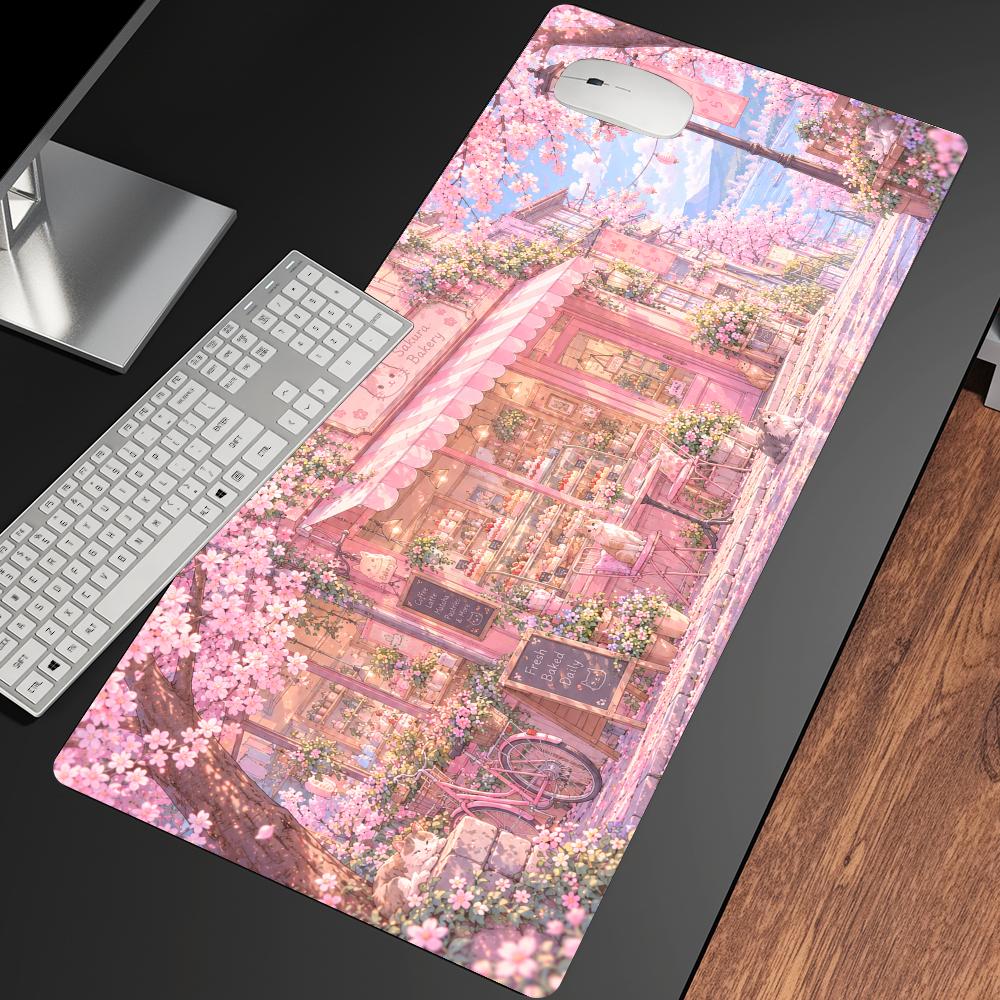 Gaming Accessories Shop - 桜柄のデスクマット、テーブルマット、PCアクセサリー、正方形のマウスパッド、オフィスデスクの装飾、XXLサイズのマウスパッド、キーボードパッド、ゲーミング用