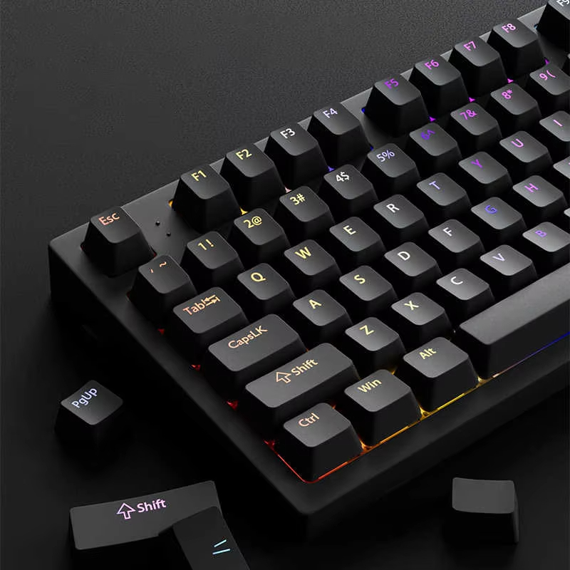 Gaming Accessories Aesthetic - 130+キー ブラック カスタム ダブルショット シャインスルー キーキャップ