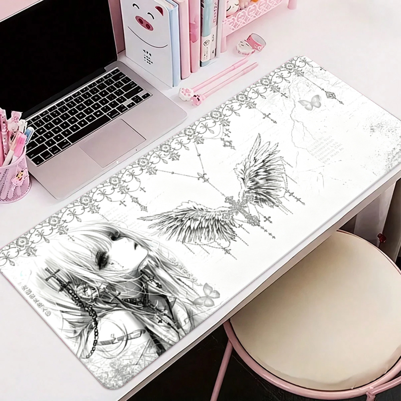 レザーマウスパッド黒白アニメ美学エンジェルガールマウスパッド - Gaming Accessories Aesthetic のレビューと価格